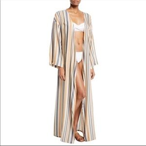Onia Striped Meika Robe in Beige, Blue & Gray